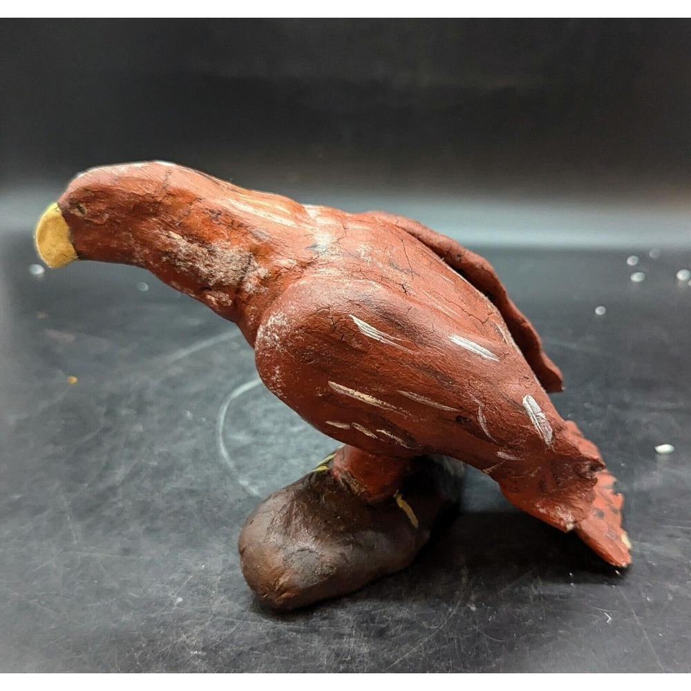 Vintage Handmade Folk Art Red Ceramic Pottery Bird On Branch 8"